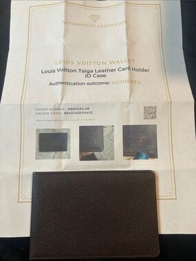Louis Vuitton Taiga Leather Card Holder Wallet Brown with COA